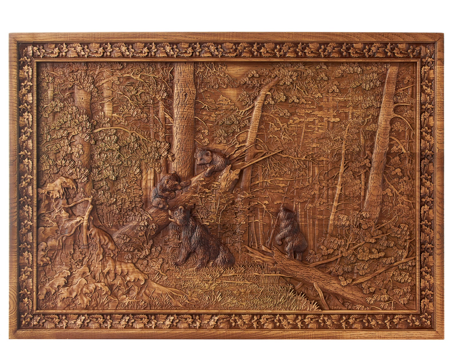 Bears Wood Carving Wall Art Morning in a Pine Forest Shishkin Etsy