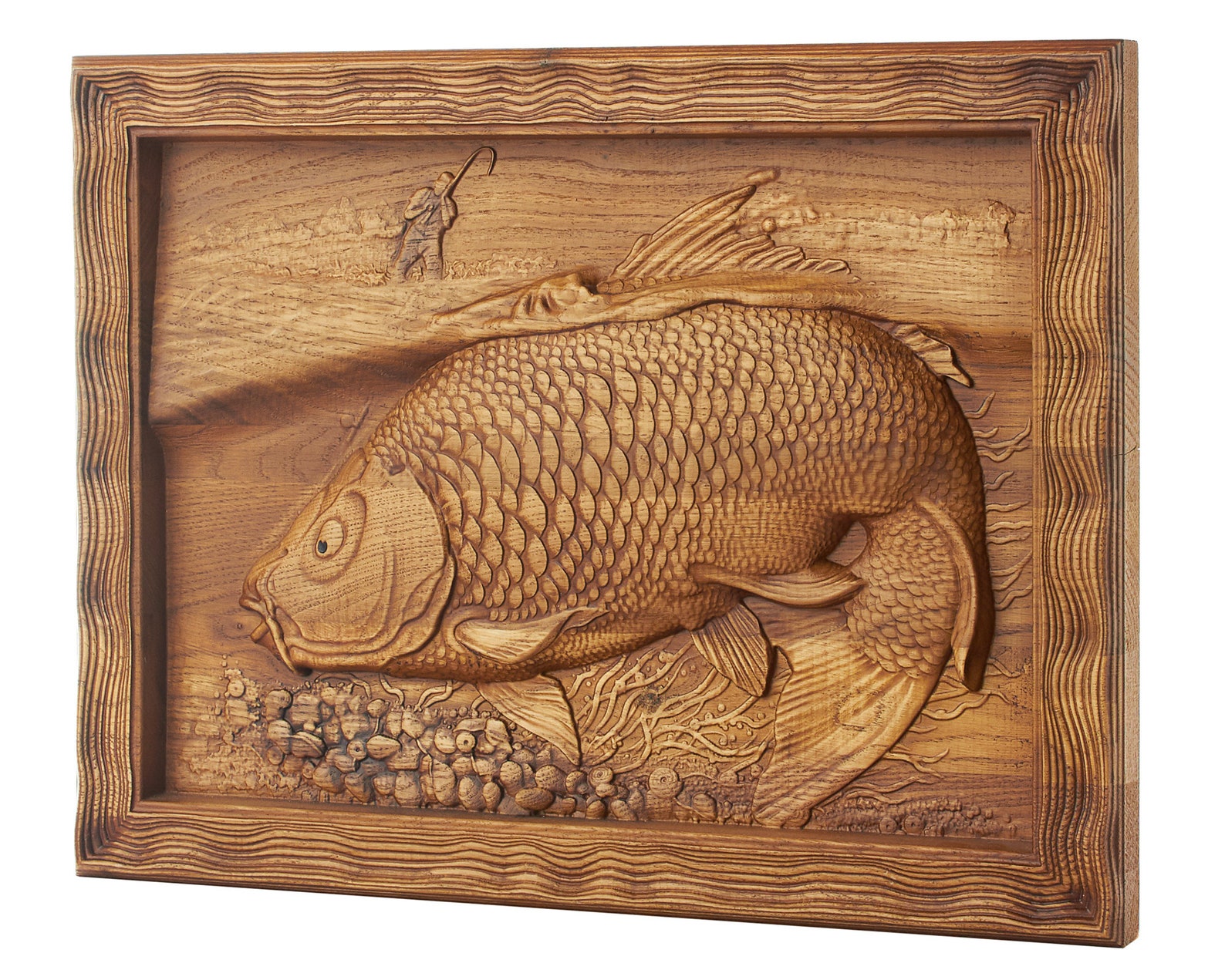 Fish Wood Carving Big Carp Wall Art Carved from Oak 15 by 20 | Etsy