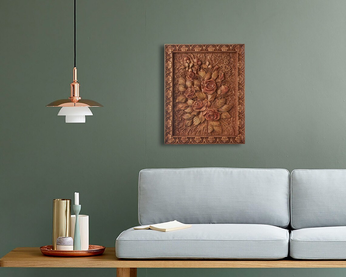 Carved Flowers Wall Art Bouquet of Roses Wood Carving Flowers Etsy