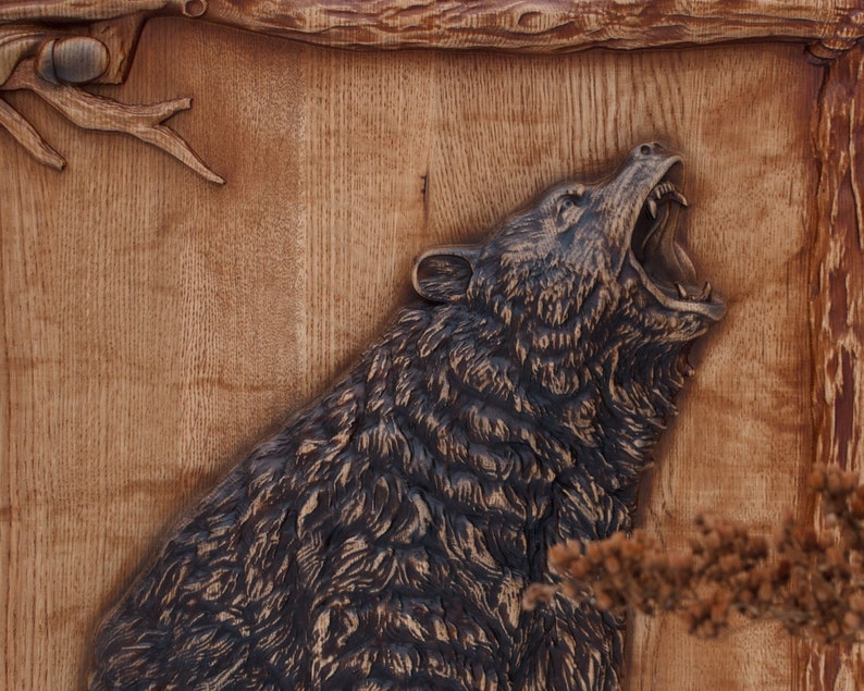Carved Bear Wall Art Wood Carving Grizzly Bear Artwork Black Etsy