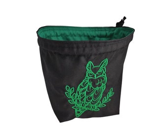 Embroidered Owl Dice Bag: Freestanding Tabletop Gaming Pouch