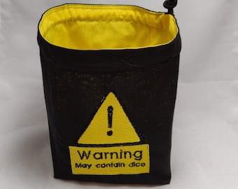 Warning May Contain Dice, Funny D&D Dice Storage Bag, Tabletop Board Games Drawstring Bag of Holding Gift