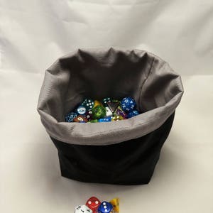 Square Dice Bag - Tile Pouch - D&D Storage - Black and Grey - Drawstring - Reversible - Freestanding - Handmade in the UK -  Table Top Games