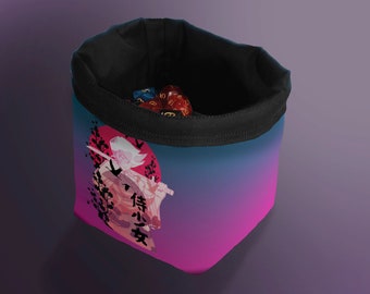 Samurai Woman Dice Bag: Freestanding DnD Board Game Pouch Handmade in the UK