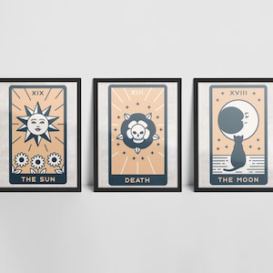 Modern Tarot Art Prints, Celestial Wall Art, Moon Sun Prints, Boho Decor, Tarot Wall Prints, Moon Gift, Bedroom Decor Witching Witchcraft
