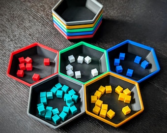 Hexagon Stacking Board Game Token Trays: Mix & Match Colours Set of Bowls Tokens coins counters cubes Board game gift Handmade in UK