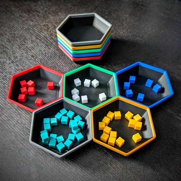 Hexagon Stacking Board Game Token Trays: Mix & Match Colours Set of Bowls Tokens coins counters cubes Board game gift Handmade in UK