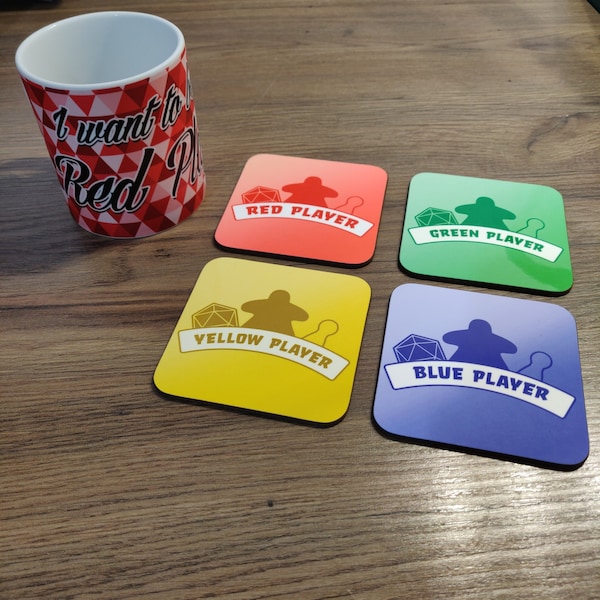 Board Game Coaster, Player Colour Table Coaster, Meeple Mug Placemat for Gaming Tables, Game Room Decor Table Accessories, Gifts for Gamers