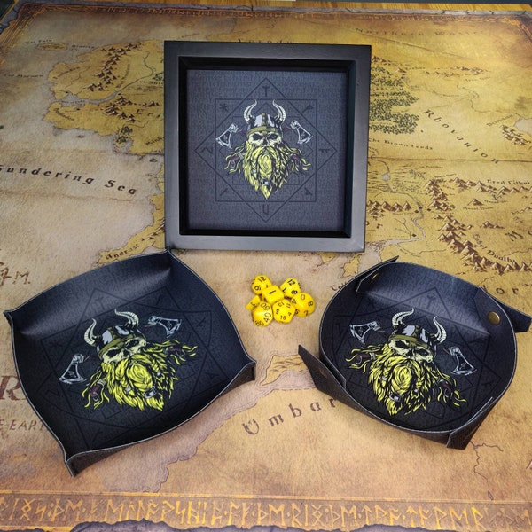 Viking Dice Tray, Scandinavian Wooden Dice Tray, Collapsible Neoprene Folding Dice Tray, Sewn Dice Bowl, Rolling tray for D&D Tabletop Games