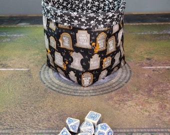 Graveyard Dice Bag - Occult Tile Pouch - Treasure Nest - Reversible Drawstring Cotton Bag - Handmade - RPG D&D Dice Sack - Gift for Gamers