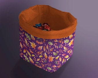 Autumn Leaves Dice Bag, Fall Tile Pouch, Bag of Holding, Treasure Nest, Board Game bag, Freestanding Drawstring Storage bag, D&D Game Pouch