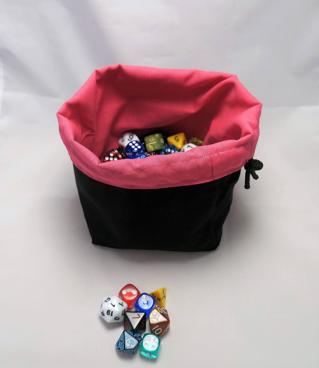Pink Dice Bag, Square Base Drawstring Bag for Dice, Freestanding Cloth