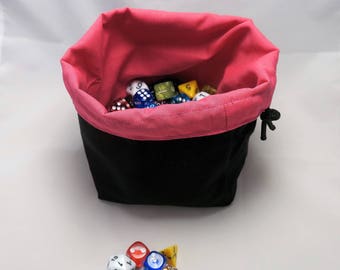 Pink Dice Bag, Square Base Drawstring Bag for Dice, Freestanding cloth bag for tokens, Board Game accessories, Tabletop Gaming gifts for D&D