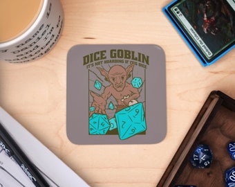 Dice Goblin Coaster, D&D Coaster, Mug Placemat for Gaming Tables, Game Room Decor, Game Table Accessories, Coaster Gifts for Gamers