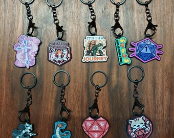 Gaming Themed Key Ring Keychain, Bag Charm Key fob Nerdy Geeky Gift DnD RPG