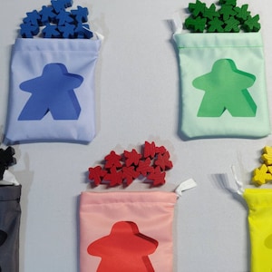 Set of 5 Meeple Storage Bags, Storage Pouch Set for Carcassonne Meeples, Board Game Storage Bag Set, Printed Token Bags for Tabletop Gaming