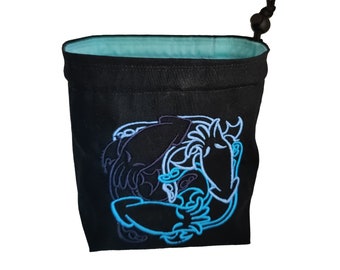 DND Dice Bag, Embroidered Kraken Dice Pouch, Squid Tentacle RPG Dice Storage, Large Drawstring Bag, Sea Monster Gamer Gift