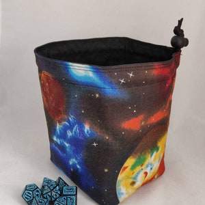 Space Patterned Dice Bag, Celestial Print Large Drawstring Storage for Board Games, Tabletop Gaming Tile Draw Bag, D&D Treasure Nest Gift