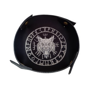 Wolf&#39;s Head Dice Tray, Runes Soft Neoprene Dice Tray, D&D Fold-able Collapsible Tray, Portable Dice Tray, Lightweight Tray, Board Game Gift
