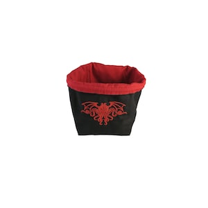 Arkham Horror Monster Cup, Reversible drawstring dice bag with toggle closure and square base. Ideal for D&D, board games, wargames. Features embroidered design and plain color side. Great gift for tabletop gamers