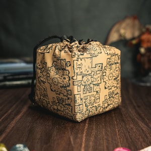 Sac de dés de carte du donjon, pochette pour carreaux de donjon, sac de rangement, nid au trésor, sac de jeux de société, sac de rangement autoportant avec cordon de serrage pour joueurs D&D