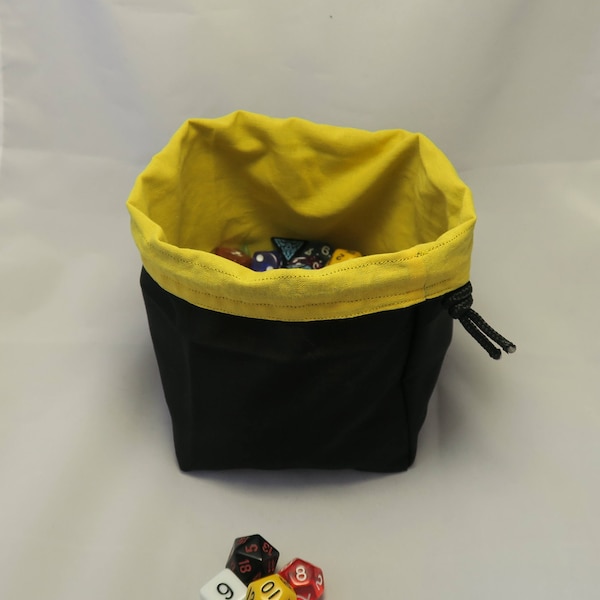 Large Dice Bag - Tile Pouch - Game Bag - Yellow and Black - Freestanding Dice Bag - Reversible Drawstring Dice Bag - Handmade - RPG D&D Bag