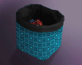 Blue Navy Dice Bag, Geometric Tile Pouch, Patterned Bag of Holding, Board Game Treasure Nest, Freestanding Drawstring Storage bag for D&D