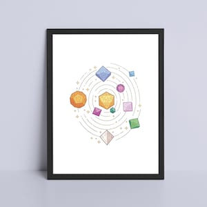 Art Print, D&D Art Print, Dice Solar System Game Room Wall Poster, Desk Art Picture, Board Game Print, Tabletop Poster, Gift Idea for Gamers