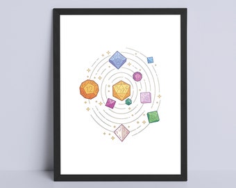 Dice Solar System Art Print: Gamer Room Decor