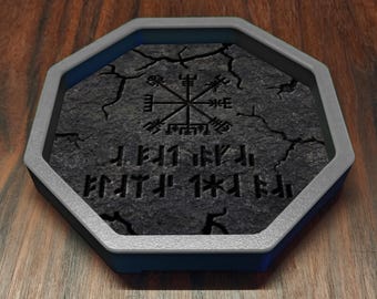 Rune Dice Tray: Icelandic Proverb "A Bad Rower Blames the Oar" Octagon Board Game Rolling Tray