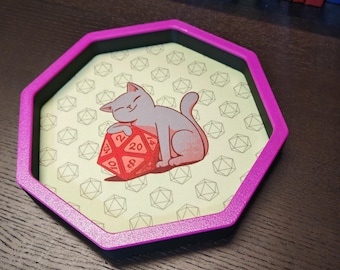 Cat DnD Dice Tray, Octagonal Rolling Tray, Dungeon Master Gift