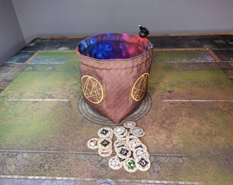 Eldritch Sign Token Bag, Tekentegelzakje, Tas met inhoud, Schatnest, Bordspeltas, Vrijstaand Katoen, Trekkoord, Opbergtas