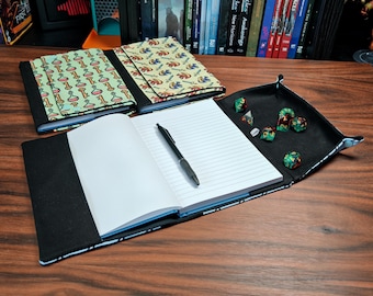 Pixel Art Notebook, Fabric Covered Journal, Notebook Cover, D&D Dice Tray Tabletop Stationery Gift for Gamers, Birthday Christmas Gift RPG