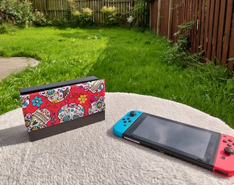 Nintendo Switch Dock Cover - Sugar Skulls Dock Sock - Red Cover Sleeve - Dock Protector - Cozy - Video Games Gift - Xmas Gift for Gamers