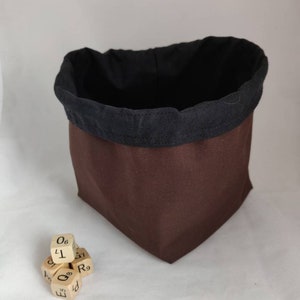 Square Dice Bag - Tile Pouch - D&D Storage - Black and Brown - Drawstring - Reversible - Freestanding - Handmade in the UK -  TableTop Games