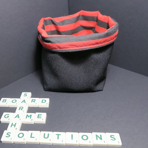 Scrabble Tile Pouch, Red Black Striped Dice Bag, Drawstring Storage Bag for Board Game Pieces and Tokens, D&D Gift Nest