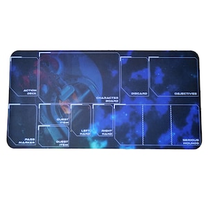 Tapetes de jugador individuales Nemesis, tapetes de tablero de jugador para el juego Nemesis, tapete de juego con diseño de personajes y ranuras para cartas, tapete de juego con impresión de neopreno