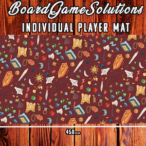 Tapete de jogo com padrão D&D, tapete de mesa de cartas de neoprene estampado com elementos RPG para jogos de mesa, tapete de jogador individual para jogos de tabuleiro de viagem