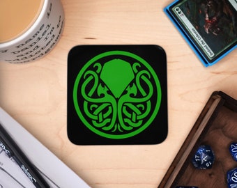 Cthulhu Coaster, Wooden Coaster, Square Mug Placemat, Mug Rug, Christmas gift, Monster, HP Lovecraft coaster, Game Table Coaster, Game mat