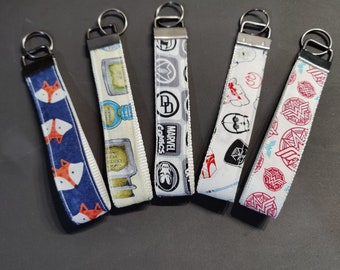 Fabric Wristlet Keychain: Cotton Key Fob, Split Ring