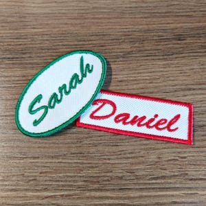 Custom Vintage Name Patch, Made in the UK Iron on Name tag badge Cosplay Uniforms Dog Harness Aprons Coveralls Birthday Personalised Gift