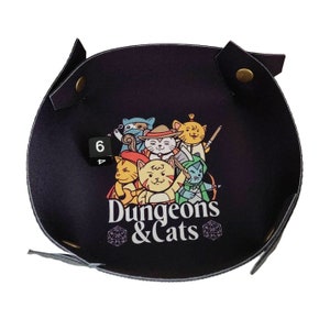 Dungeons and Cats Dice Tray, Soft Neoprene Dice Tray, Fold-able Collapsible D&D Dice Tray, Portable Lightweight Dice Tray, Board Game Gift