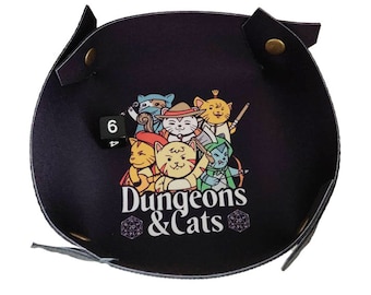 Dungeons and Cats Dice Tray, Soft Neoprene Dice Tray, Fold-able Collapsible D&D Dice Tray, Portable Lightweight Dice Tray, Board Game Gift
