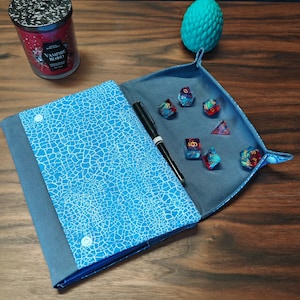 Gaming Notebook Dice Tray, Fabric Covered Journal, Notebook Cover, D&D Tabletop Stationery Gift for Gamers, Birthday Christmas Gift RPG