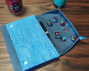 Gaming Notebook Dice Tray, Fabric Covered Journal, Notebook Cover, D&D Tabletop Stationery Gift for Gamers, Birthday Christmas Gift RPG