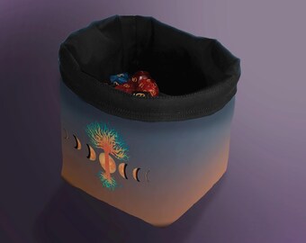 Tree and Moon Phases Dice Bag: Witchy RPG Board Game Pouch