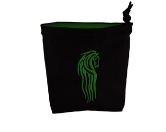 Embroidered Rohan Horse Dice Bag: Reversible Drawstring Pouch for RPG Gaming Handmade in the UK