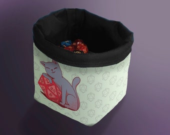 Cat with D20 Dice Bag, Kitty Cat Patterned Bag for DnD Dice for Cat Lovers, Board Tabletop Games Drawstring Gift Bag