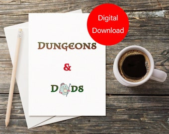 D&D Father's Day Card, Digital Download Print at Home Greeting Card, Thank You Birthday Card for Dads, Tabletop Gaming Board Games DnD