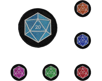 D20 Board Game Patch, Dice D&D Iron On Patch for Tabletop Gaming, D20 Die Sew on Embroidery Fabric Patch for Clothing and Bags for Gamers